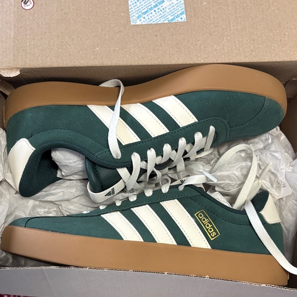 adidas Shoes - adidas Women's Green Suede Sneakers with White Stripes and Gum Sole